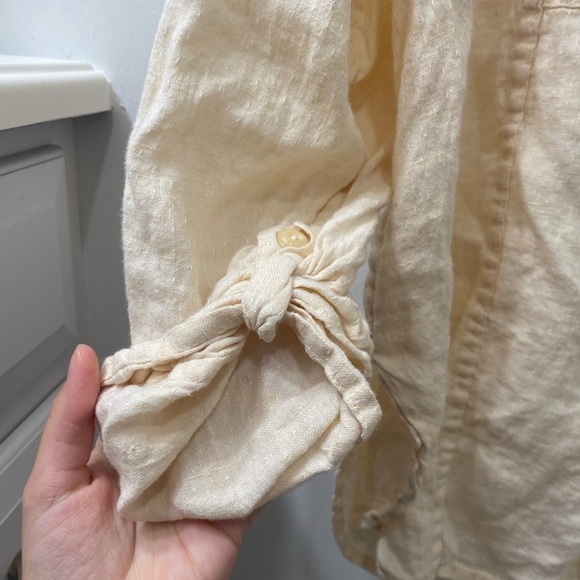 Flax Linen oversized button down tunic cream boho - Picture 6 of 9